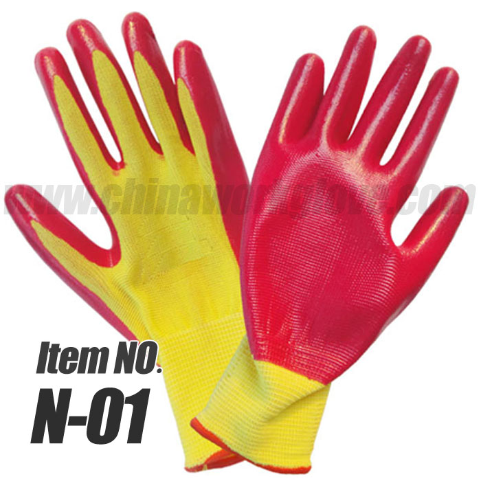 13 Gauge Nylon Nitrile coated gloves，Palm dipped Work Gloves 